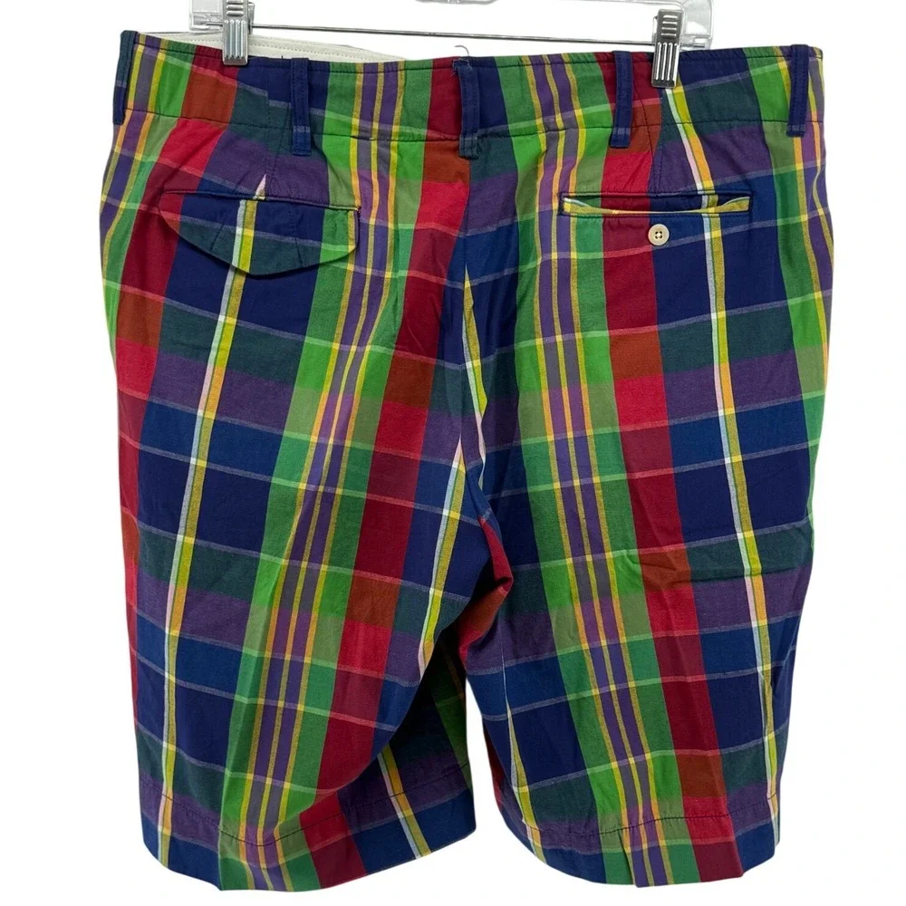 Polo Ralph Lauren Mens Madras Plaid Shorts Multi-Color Cotton Size 36 Flat Front